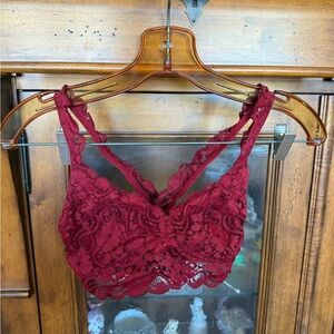 Xhilaration Target Red Lace Bralette SZ XS Cross Back Burgundy